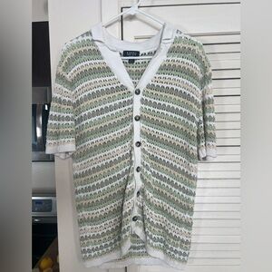 Crochet Short Sleeve Button Down Boohoo man